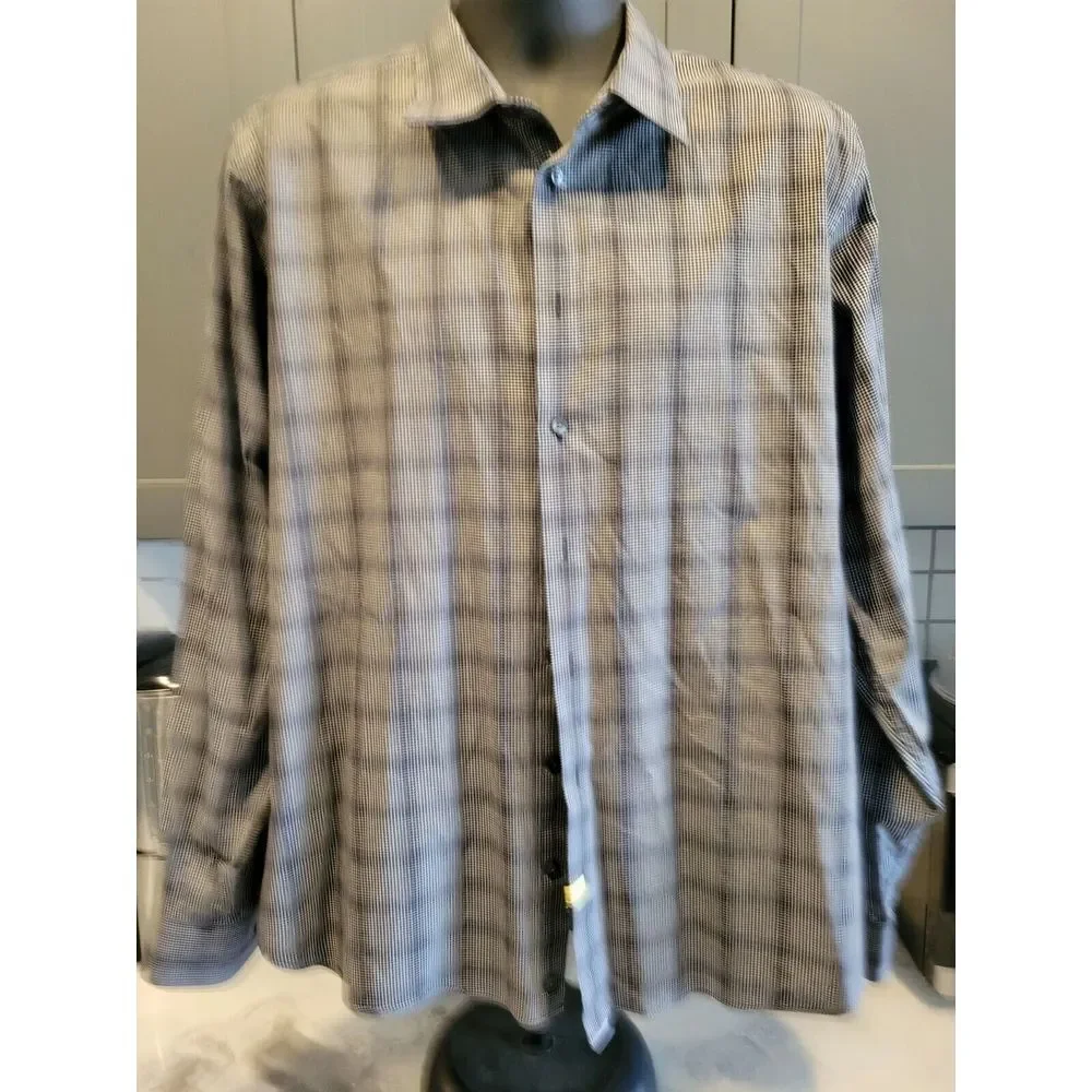 Men's LS Shirt, 14th & Union, Size 17.5 Plaid Trim Fit Wrinkle Resistant - Picture 1 of 7